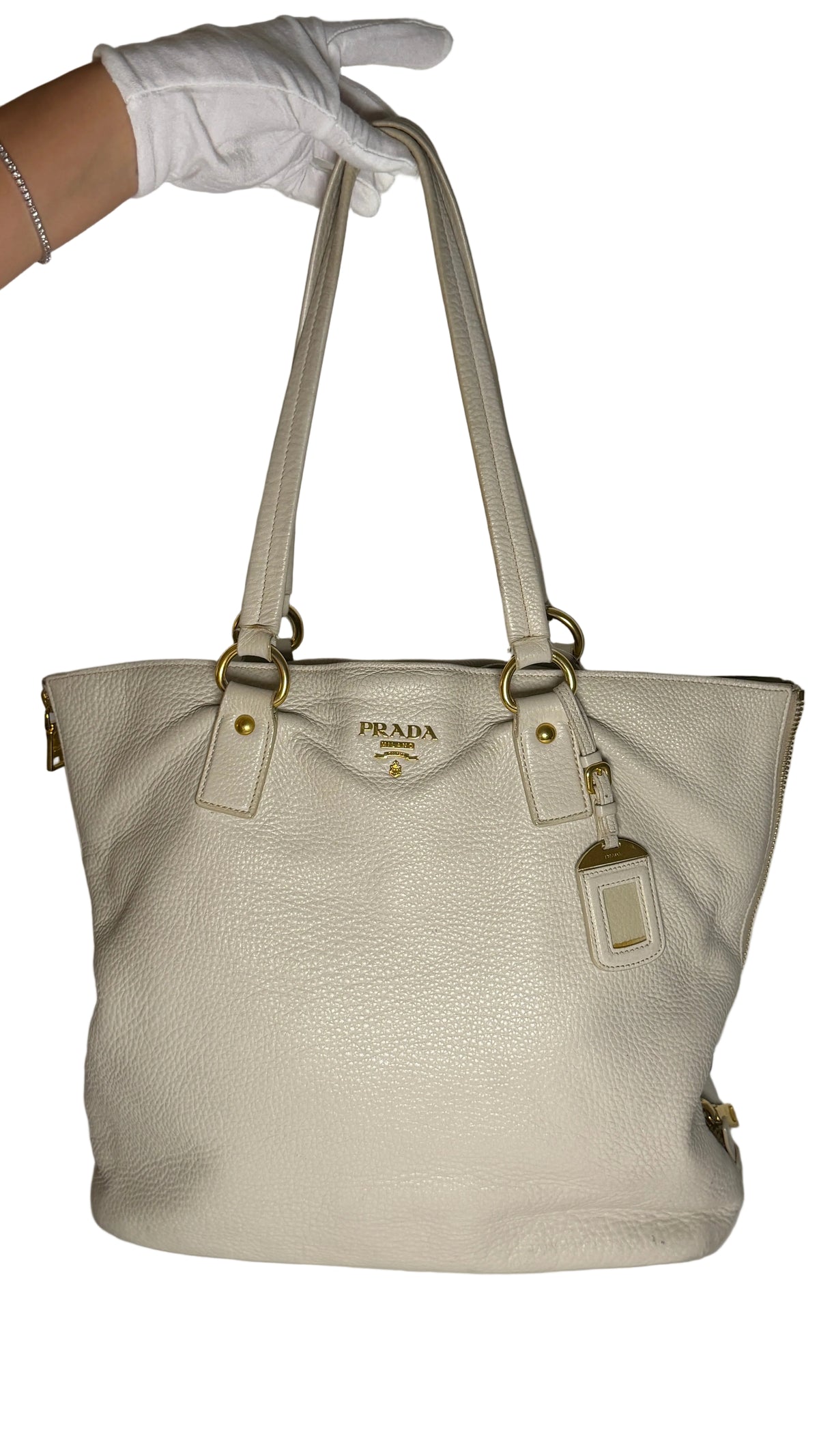 Sac cabas Prada en cuir beige