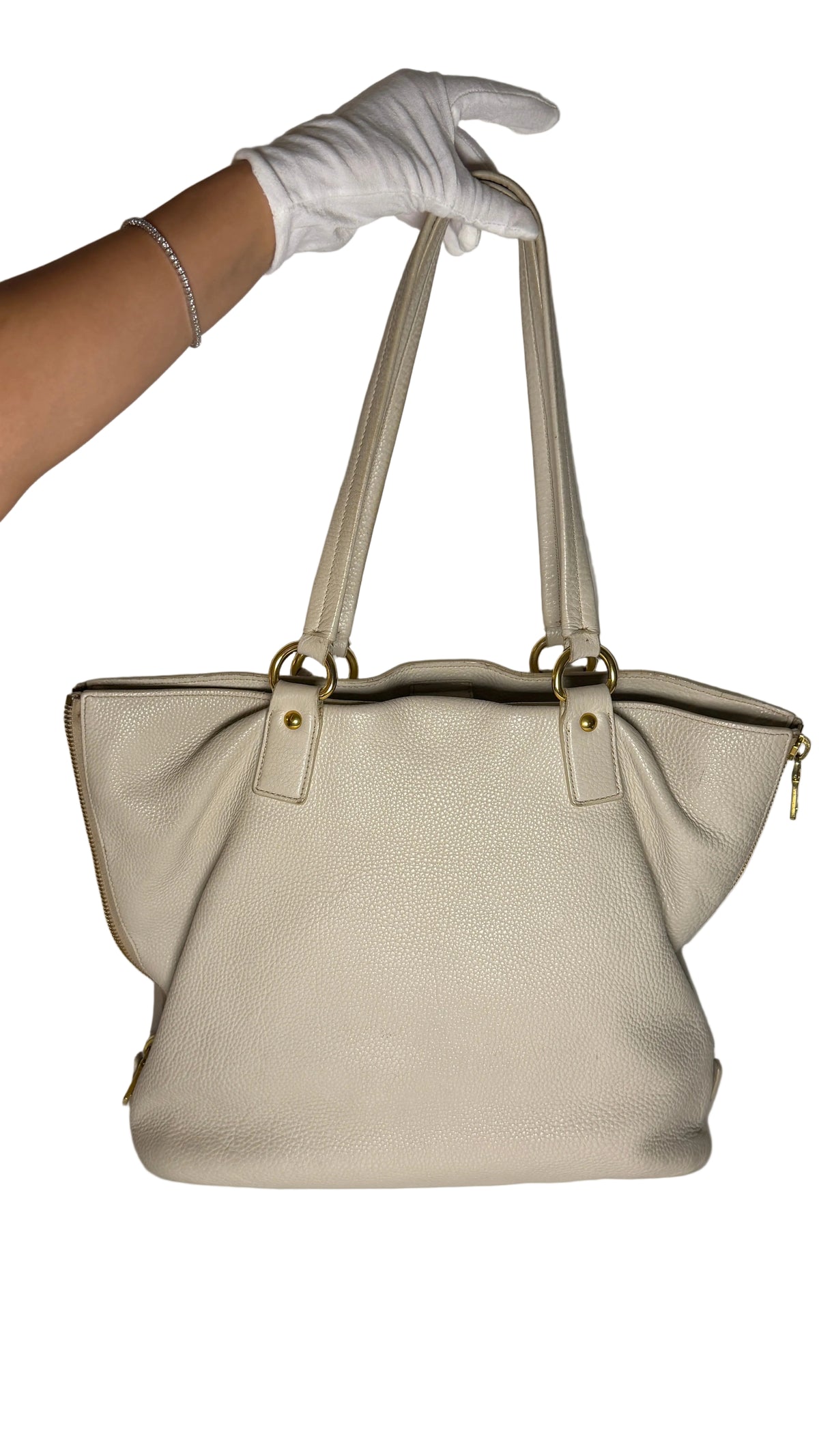 Sac cabas Prada en cuir beige