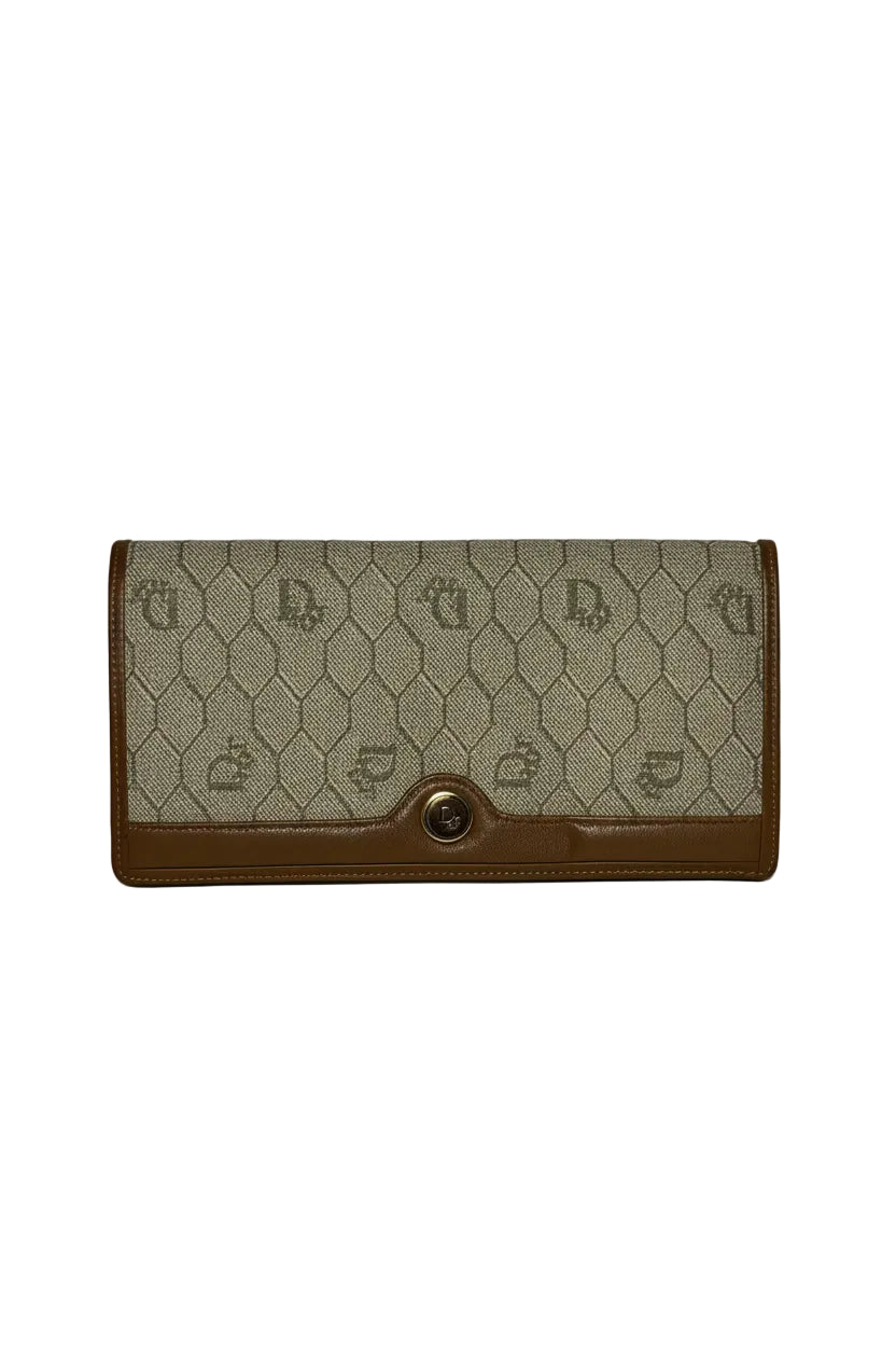 Dior Honeycomb long wallet in beige and brown leather