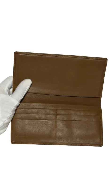 Dior Honeycomb long wallet in beige and brown leather