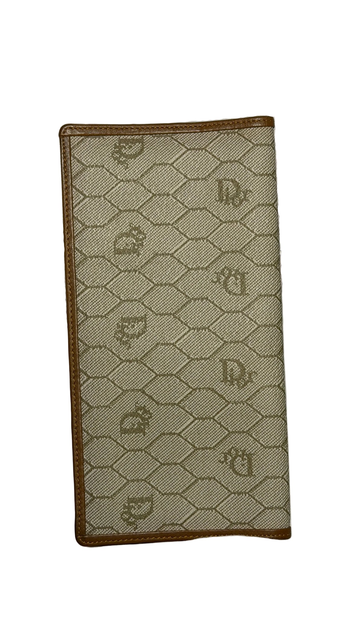 Portefeuille long Dior Honeycomb en cuir beige et brun