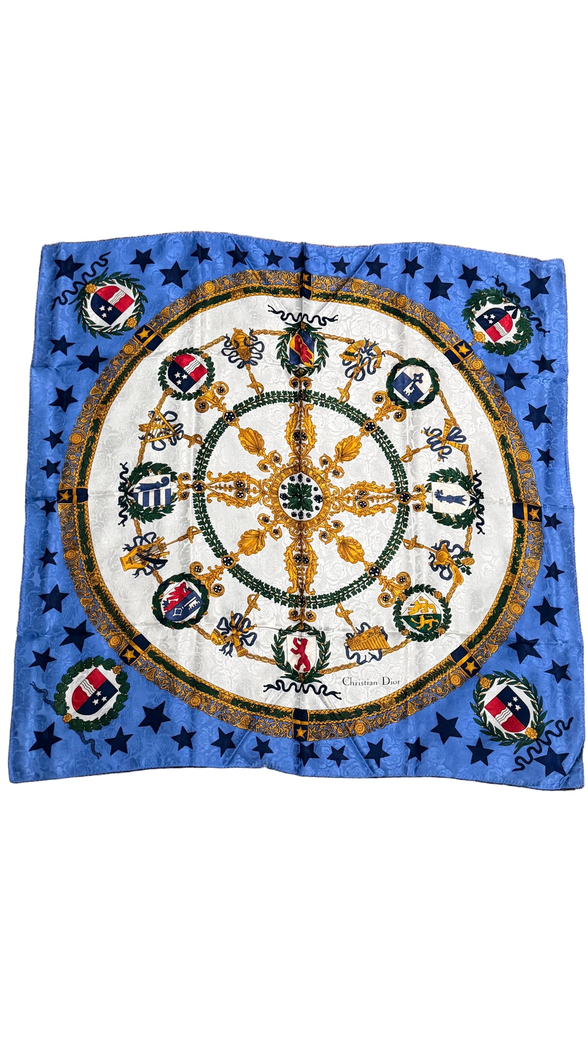 Foulard Dior en soie bleu et blanc