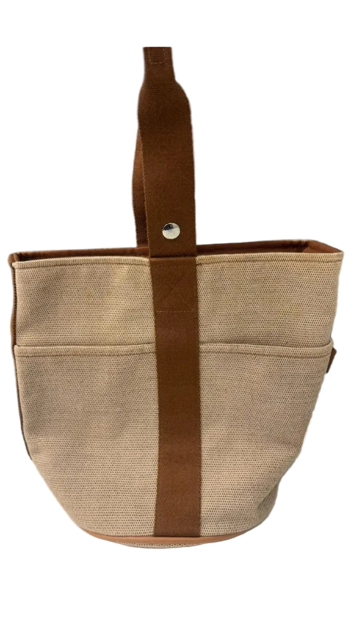 Sac Hermès Saxophone MM en toile beige et brun