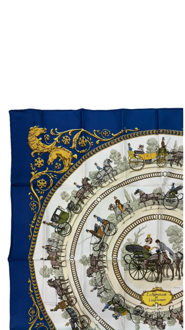 Hermès Carré 90 silk scarf in white and blue