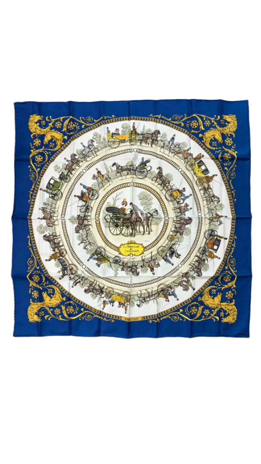 Hermès Carré 90 silk scarf in white and blue