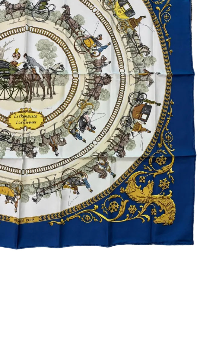Hermès Carré 90 silk scarf in white and blue